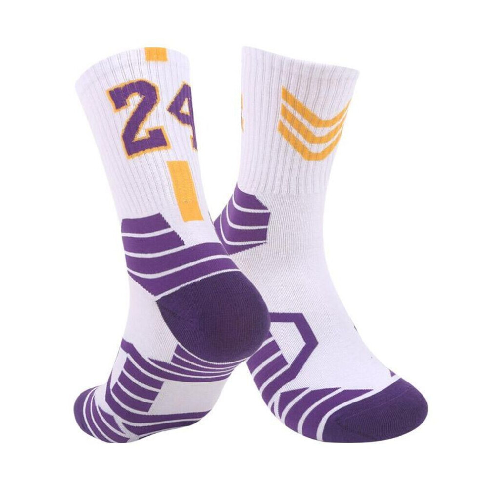(blanc,violet) 1 paire de chaussettes de basket-ball Super Star Elite chaussettes de sport épaisses antidérapantes serviette de skateboard durable