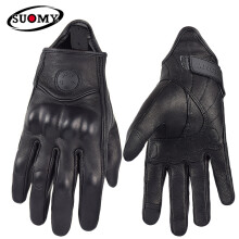 Gants de moto en cuir pour femmes (XXLBlack) - Gants d'été respirants pour moto GP - Style rétro - Doigts longs