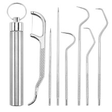 (Silver, one-size) Stainless Steel Toothpick Pocket Set, Teeth Cleaning Kit Keychain Design, Metal Toothpicks Oral Care Hygiene Products
