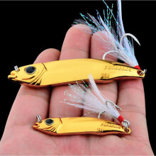 (20g, Gold) Lure Bait White Strip Sequin Long-range Cast Iron Plate Metal Sequin Blood Slot Feather Hook Fast Draw Spanish Mackerel