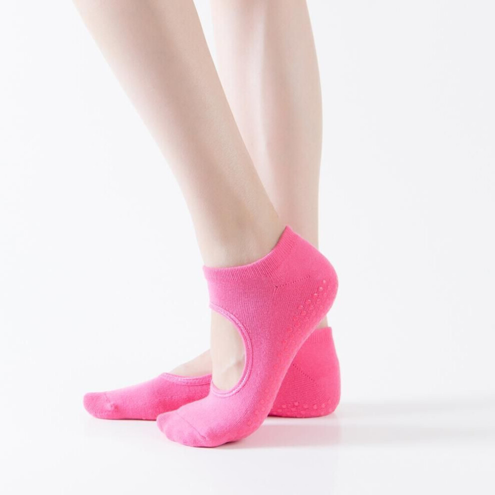 (rose red, One Size) Chaussettes de Fitness Pilates antidérapantes en coton pour femmes Sport Yoga Socks Ballet Dance Slippers Barefoot Sock Workout