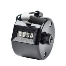 Contatore meccanico portatile compatto (nero) con display a 4 cifre, non richiede batterie.