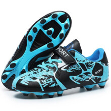Botas de fútbol para niños (negro, azul, 29) de PVC antideslizantes con clavos largos y adhesivo mágico