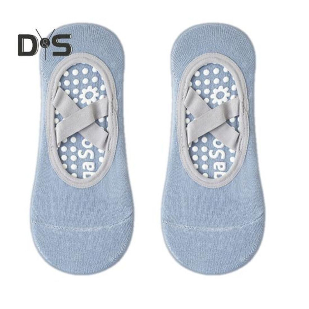 (bleu) 1 Paire de Chaussettes de Yoga Bateau Anti-dérapant Silicone Grip Bottom Solid Color High Elasticity Sweat Absorption Adult Home Pilates Socks