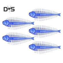 (paars) 5 stuks 6 cm/2 g zachte visgraatlokaas met glitter, realistisch elastisch TPE, kleurrijk kunstmatig