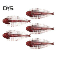 (wijnrood) 5 stuks 6 cm/2 g zachte visgraatlokaas met glitter, realistisch elastisch TPE, kleurrijk