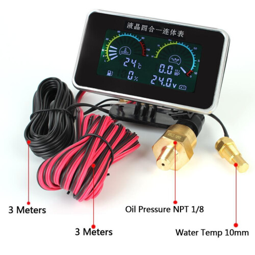 LCD-auto digitale oliedrukmeter instrumentenpaneel voltmeter watertemperatuurmeter 4-in-1 digitale displaysensor 2