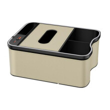 (beige) Scatola portaoggetti per bracciolo auto con porte di ricarica, luci LED multimodali, design