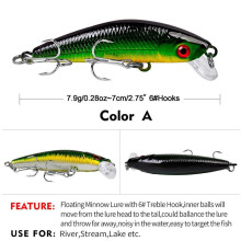 (1#) 7cm Submerged Lure Fish Bait, Freshwater Bass Lure Bait, 7.9g Bait, Biomimetic Plastic Hard Bait