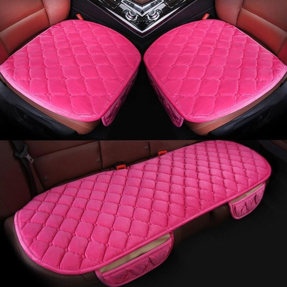 (rose, 3Pcs) Set de housse de siège de voiture Hiver doux et chaud Coussin de siège de voiture antidérapant Housse de siège de voiture