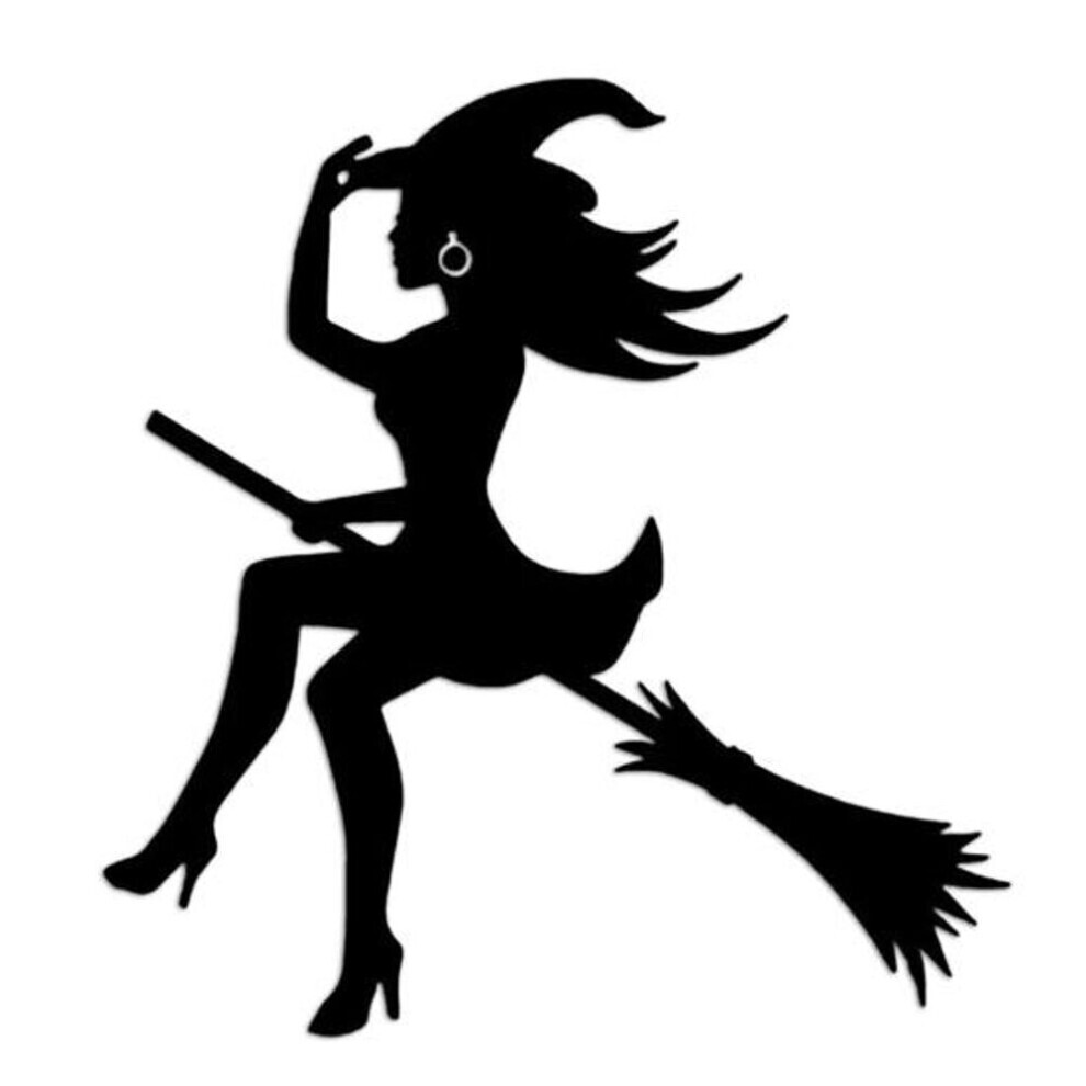 (noir, grand) Sticker Halloween sorcière voiture balai volant autocollant résistant aux intempéries Auto Suv Motorbike Vehicle Window Body Wall