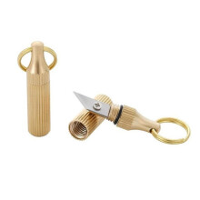 (Other) 1pcs Mini Brass Capsule Pocket Knife Portable Utility Knifes Survival Knife Keychain Pendant Gadget Letter Package Opener
