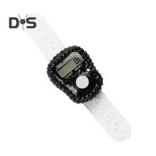 (nero) Contatore elettronico ad anello con strass, portatile, leggero, con display LCD digitale, azzerabile,