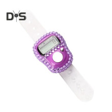 (viola) Contatore elettronico ad anello con strass, portatile, leggero, con display digitale LCD, azzerabile,
