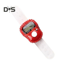 (rosso) Contatore elettronico ad anello con strass, portatile, leggero, con display LCD digitale, azzerabile,