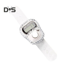 (bianco) Contatore elettronico ad anello con strass, portatile, leggero, con display LCD digitale, azzerabile,