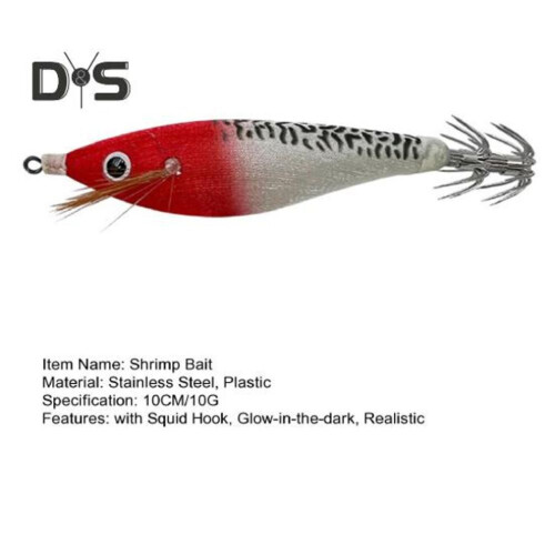 (E) 10 cm/10 g im Dunkeln leuchtender Garnelenköder mit Tintenfischhaken, realistischer bionischer Kunstköder, 1