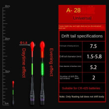(A28-No color change) 1pc Super Bright Led Fishing Smart Float Top Luminous Night Fishing Float Top Cr425 Battery