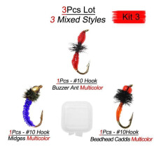 (3-3 piezas/3 estilos mixtos) 3 piezas 15 estilos diferentes Ninfas realistas secas/mojadas Trucha Pesca