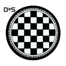 (C) 7cm Car Cup Holder Coaster Round Flower Checked Honeycomb Bling Rhinestone Anti-slip Heat Resistant Pvc Water Bottle Pad Mat Suv