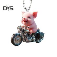 (L) Acryl Cartoon Varken Hangende Decoratie met Kralenketting Auto Achteruitkijkspiegel Varken Ornament