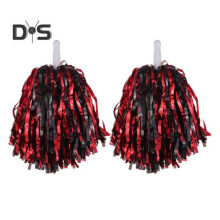 (black,red) 2pcs Cheerleader Pom Poms Metallic Foil Cheerleader Pom Poms Hand Flowers With Handle For Sports Competitions Celebrations