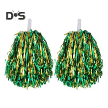 (gold,green) 2pcs Cheerleader Pom Poms Metallic Foil Cheerleader Pom Poms Hand Flowers With Handle For Sports Competitions Celebrations