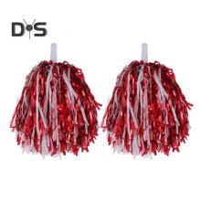 (red,white) 2pcs Cheerleader Pom Poms Metallic Foil Cheerleader Pom Poms Hand Flowers With Handle For Sports Competitions Celebrations