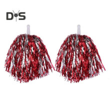 (silver,red) 2pcs Cheerleader Pom Poms Metallic Foil Cheerleader Pom Poms Hand Flowers With Handle For Sports Competitions Celebrations
