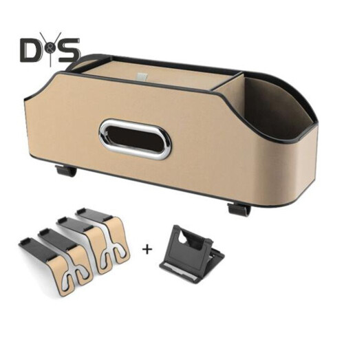(beige) Large Capacity Car Headrest Storage Box Multipurpose Convenient Auto Back Seat Holder