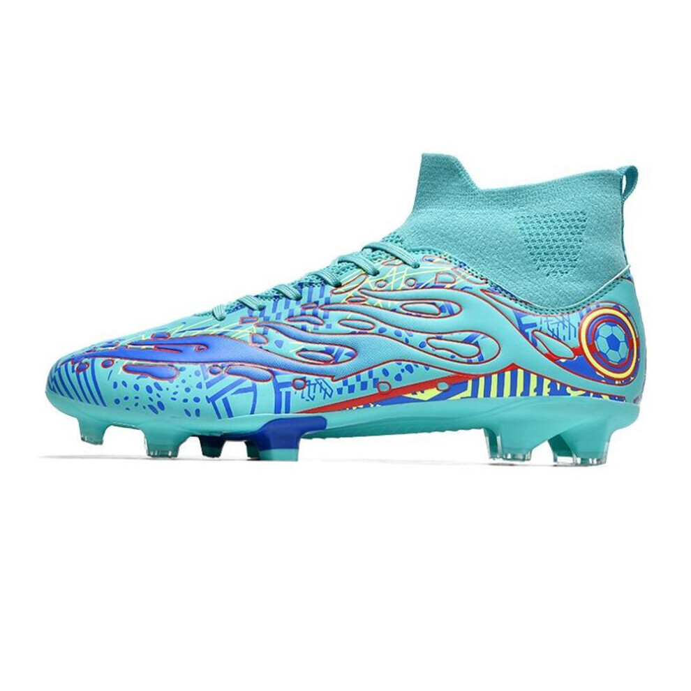(cyan, 44) Chaussures de football unisexe chaussettes hautes, ongles longs, pelouse artificielle Entraînement Chaussures de football pour enfants