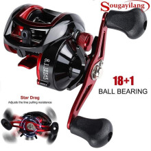 (zwart, linkshandig) Baitcasting Reel 18+1bb 8.1:1 Hoge snelheid vismolen Casting Reel voor zoetwater