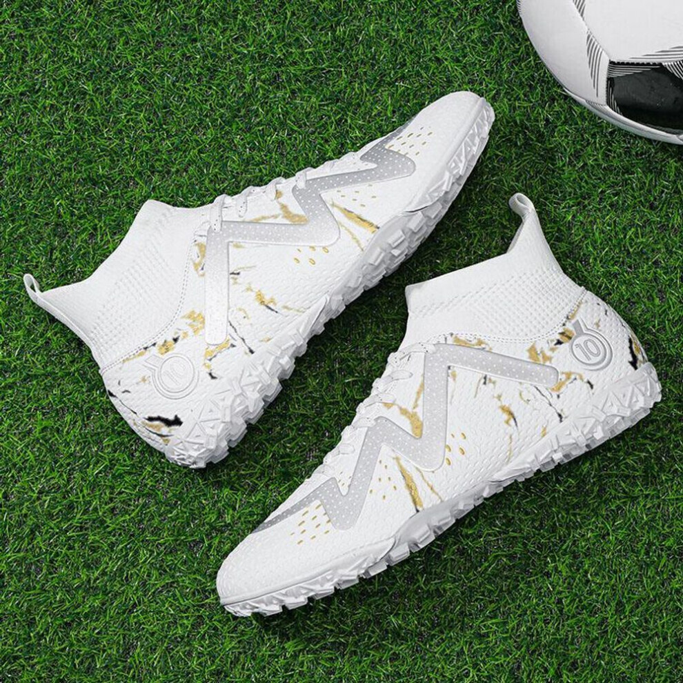 Bottes de football pour enfants (blanc, 37) 33-46, chaussettes de gazon artificiel, chaussures Ã  clous courts pour hommes en extÃrieur