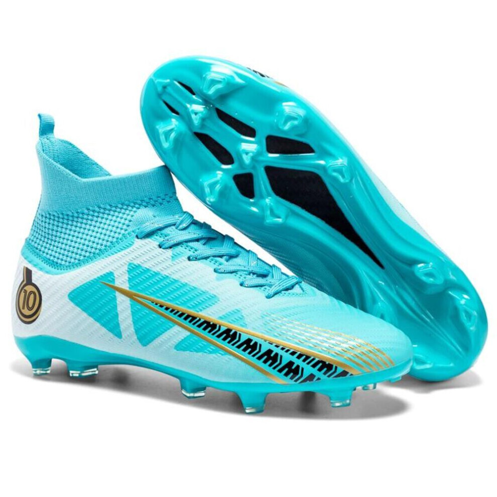 (cyan, 34) 33-46 Chaussures de football haute taille pour hommes, ongles longs, antidérapants, Tpr, gazon artificiel, bottes de football pour enfants