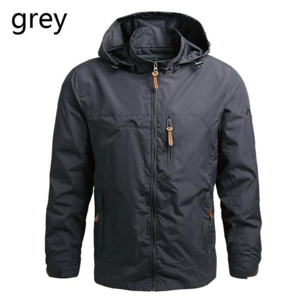 (gris, XXL) 2021 Fashion Brand Waterproof Jacket Raincoat Men's Sportswear Outdoor Hooded Soft Shell Jacket Rainproof Jacket