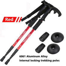 (NCS-10 2x Rouge) BÃtons de Trekking TÃlescopiques UltralÃgers avec PoignÃe en T, Ajustables et AntidÃrapants pour Adultes