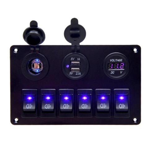 Panel de control con interruptor de visualización de voltaje para coche, barco, marino, 12-24 V, 6 entradas,