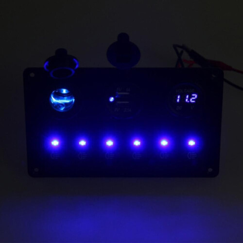 Panel de control con interruptor de visualización de voltaje para coche, barco, marino, 12-24 V, 6 entradas, 1