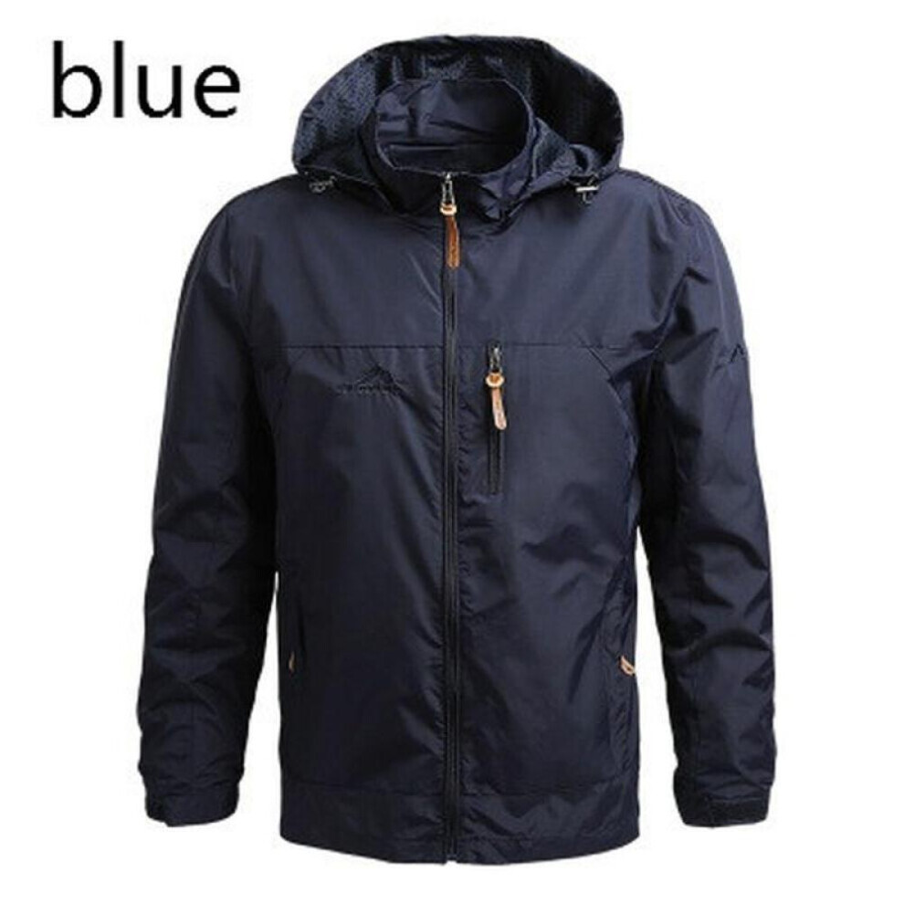 (dark blue, XXXXL) 2021 Fashion Brand Waterproof Jacket Raincoat Men's Sportswear Outdoor Hooded Soft Shell Jacket Rainproof Jacket