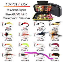 (137 piezas/caja (16 estilos mixtos)) 24-137 piezas de señuelo de pesca con mosca de ninfa de trucha,