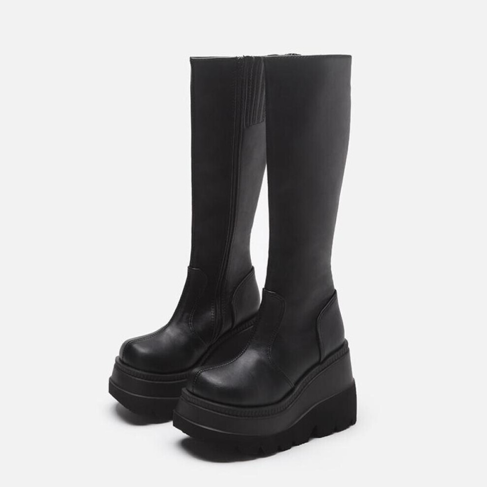 (noir, 43) Bottes de moto Chaussures pour femmes Style gothique Bottes à semelles épaisses Bottes pour motardes