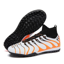 (white,orange, 44) Size 35-45 Men/women's Football Boots Rubber Soft Bottom Short Pin Makers Layon Leather Youth Children Football