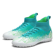 (cyan, 35) 32-48 Football Boots Men's High-givey Elastic Socks Port, Leather Rubber Base Art Lawn Short Nail Football Shoes Children
