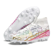 (white, 46) Men Football Boots Long Spikes High Ankle Soccer Shoes Ag/tf Kids Outdoor Grass Cleats Soccer Boots Training Sport Football