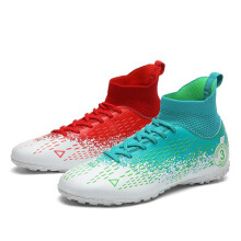 (cyan,red, 42) 32-48 Football Boots Men's High-givey Elastic Socks Port, Leather Rubber Base Art Lawn Short Nail Football Shoes Children