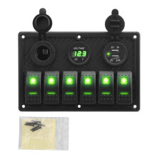 Pannello interruttori a bilanciere (verde) a 6 bande per imbarcazioni marine, auto, camper, camion,
