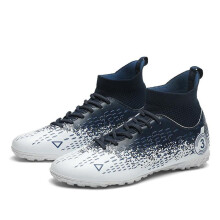 (dark blue, 45) 32-48 Football Boots Men's High-givey Elastic Socks Port, Leather Rubber Base Art Lawn Short Nail Football Shoes Children