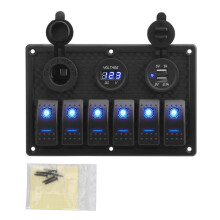 Pannello interruttori a bilanciere (blu) a 6 bande per imbarcazioni marine, auto, camper, camion, yacht,