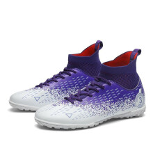 (purple, 45) 32-48 Football Boots Men's High-givey Elastic Socks Port, Leather Rubber Base Art Lawn Short Nail Football Shoes Children