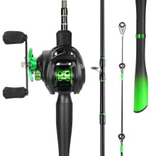 (2.1M&Left hand) Sougayilang 1.8-2.4m 5 Sections Carbon Fiber Cast Fishing Rod And 7.2:1 Gear Ratio Powerful Baitcasting Reel Max